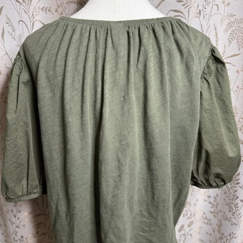 Old Navy Olive Green Puff Sleeve Keyhole Top Womens XL Boho Cottagecore Peasant